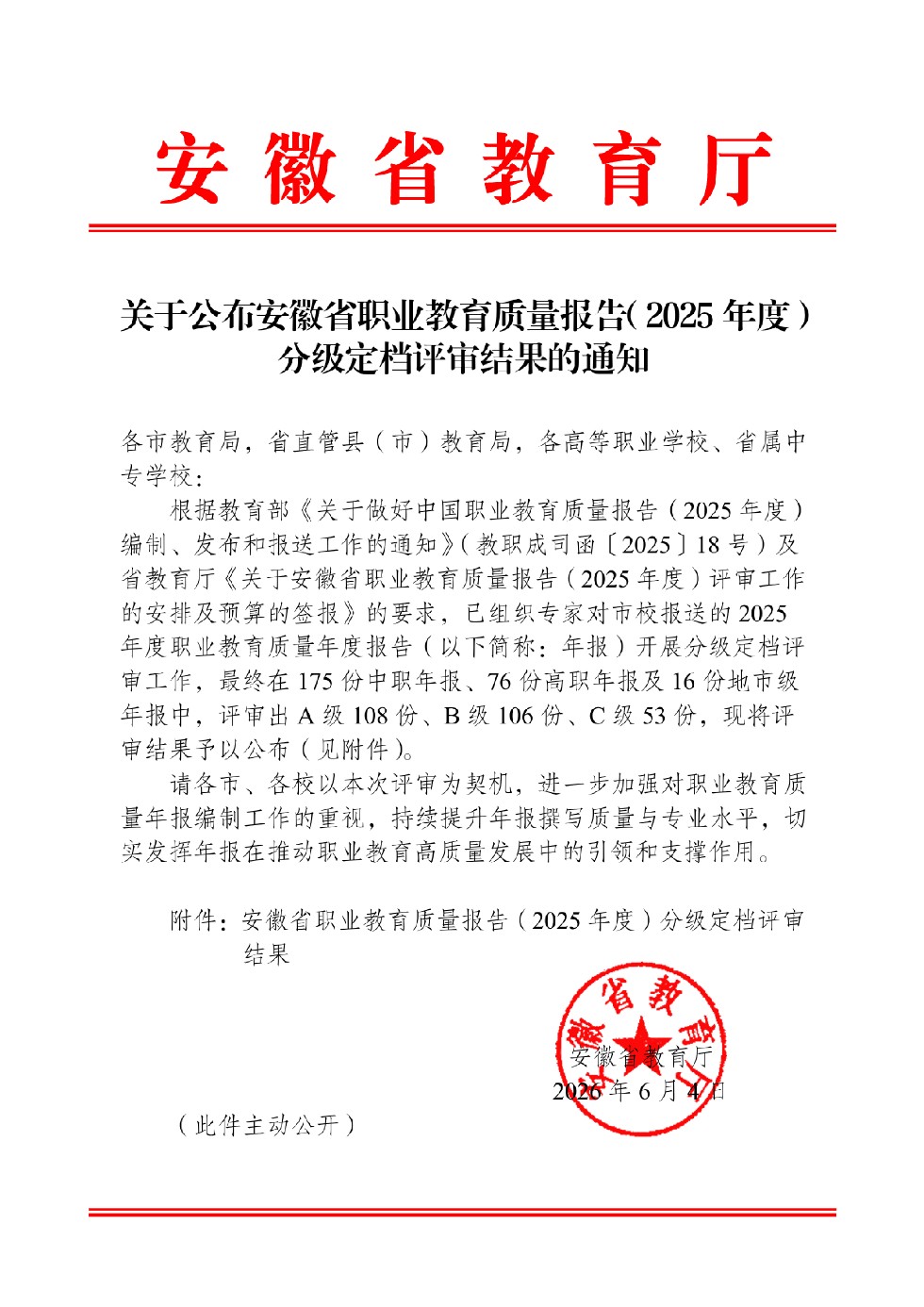关于公布安徽省职业教育质量报告(2025年度)分级定档评审结果的通知_01.png